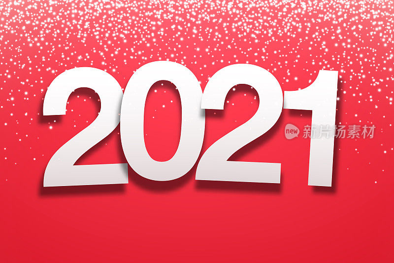 2021 -纸字体与金色闪光的红色背景